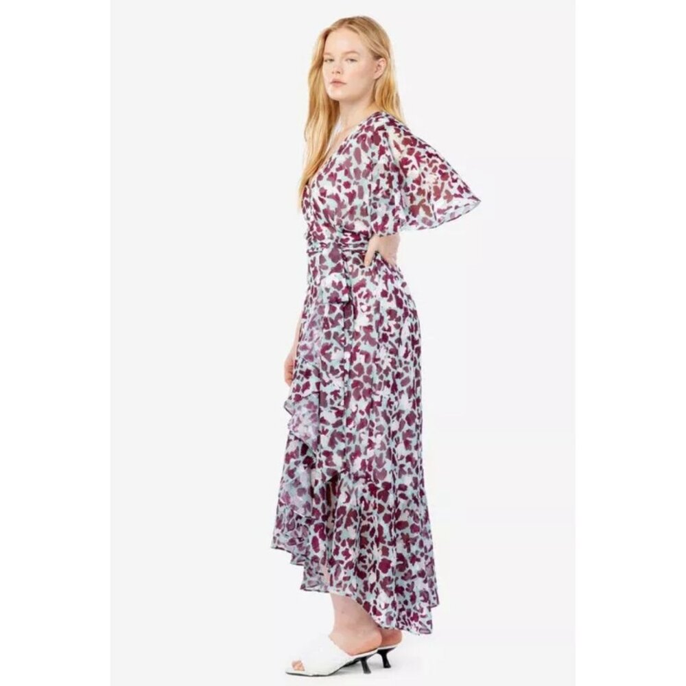 Tanya Taylor Blaire Brushstroke Coral Araucana Wrap Dress, Sz 16, NWT - Picture 2 of 11